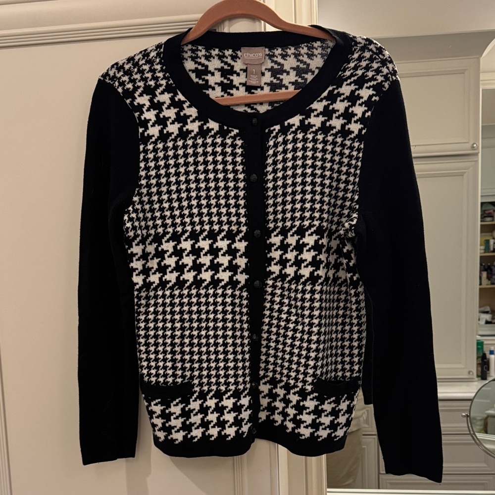 Chico's Cotton Houndstooth Cardigan